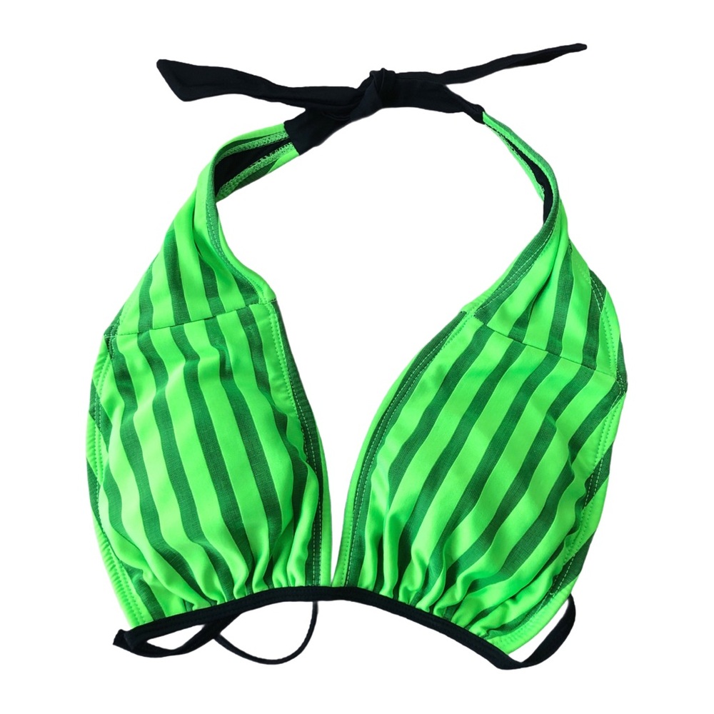 Mystic Bay Green Striped Bikini Top Size Large